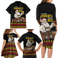 Funny Santa Claus Family Matching Long Sleeve Bodycon Dress and Hawaiian Shirt It's The Most Wonderful Time For A Beer - Wonder Print Shop