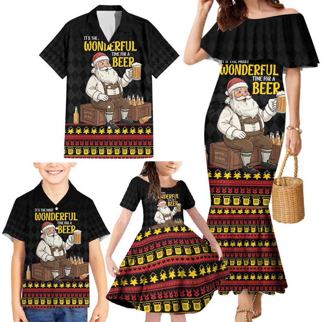 Funny Santa Claus Family Matching Mermaid Dress and Hawaiian Shirt It's The Most Wonderful Time For A Beer - Wonder Print Shop
