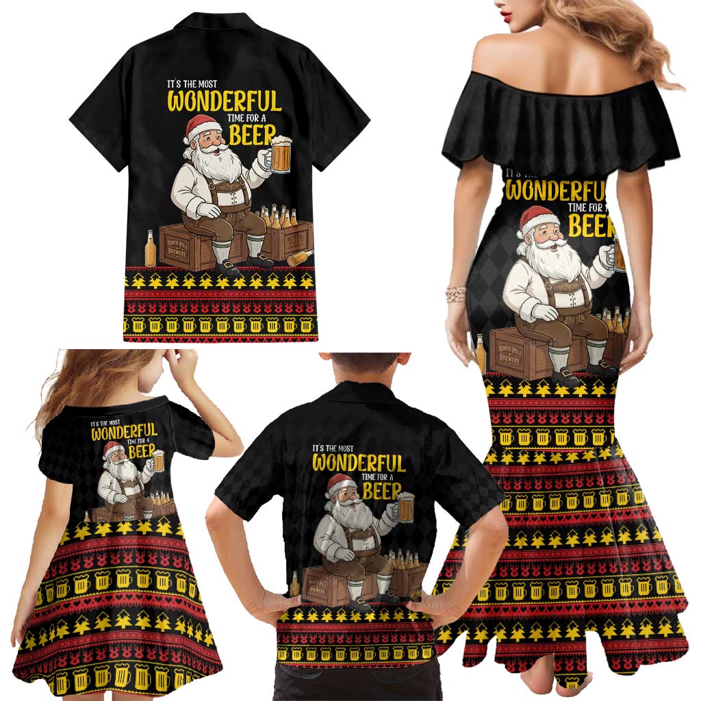 Funny Santa Claus Family Matching Mermaid Dress and Hawaiian Shirt It's The Most Wonderful Time For A Beer - Wonder Print Shop