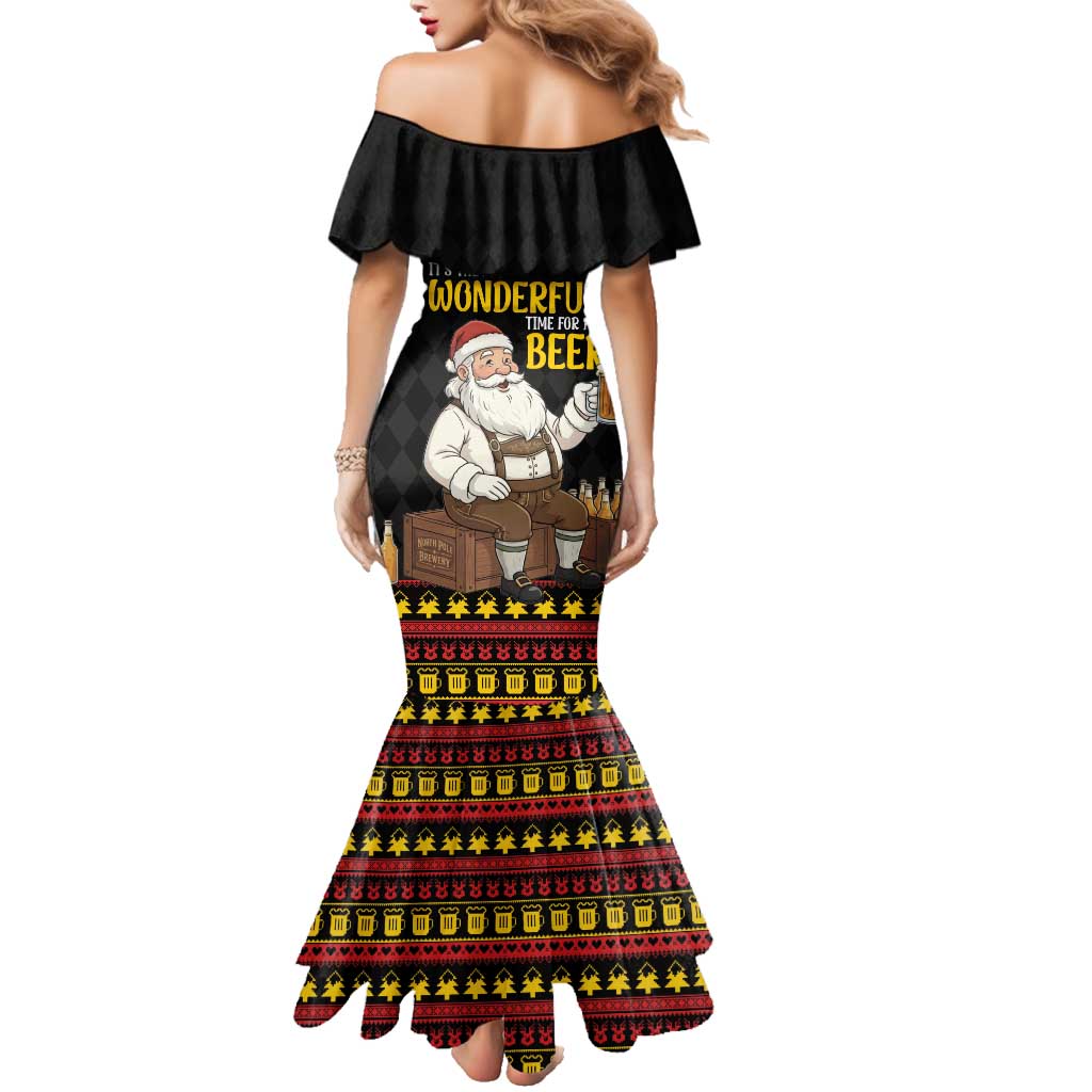 Funny Santa Claus Family Matching Mermaid Dress and Hawaiian Shirt It's The Most Wonderful Time For A Beer - Wonder Print Shop