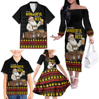 Funny Santa Claus Family Matching Off The Shoulder Long Sleeve Dress and Hawaiian Shirt It's The Most Wonderful Time For A Beer - Wonder Print Shop