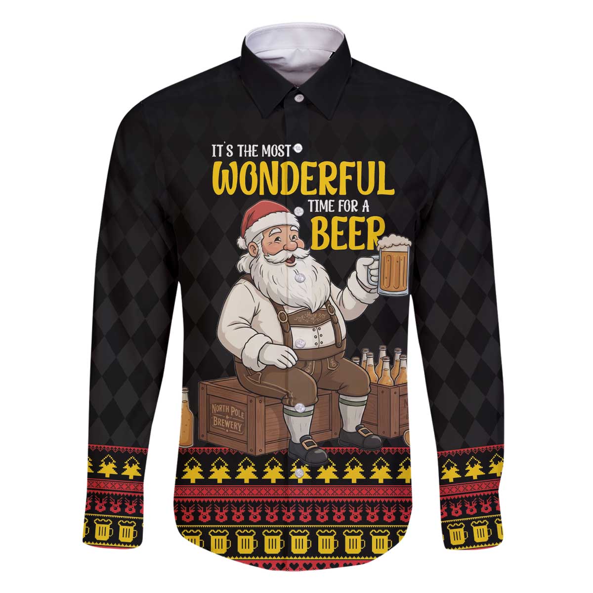 Funny Santa Claus Family Matching Off The Shoulder Long Sleeve Dress and Hawaiian Shirt It's The Most Wonderful Time For A Beer - Wonder Print Shop