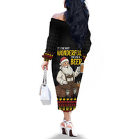 Funny Santa Claus Family Matching Off The Shoulder Long Sleeve Dress and Hawaiian Shirt It's The Most Wonderful Time For A Beer - Wonder Print Shop