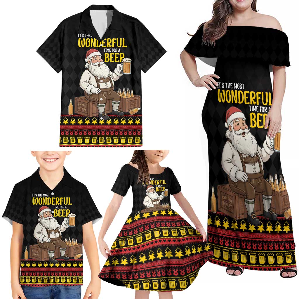 Funny Santa Claus Family Matching Off Shoulder Maxi Dress and Hawaiian Shirt It's The Most Wonderful Time For A Beer - Wonder Print Shop