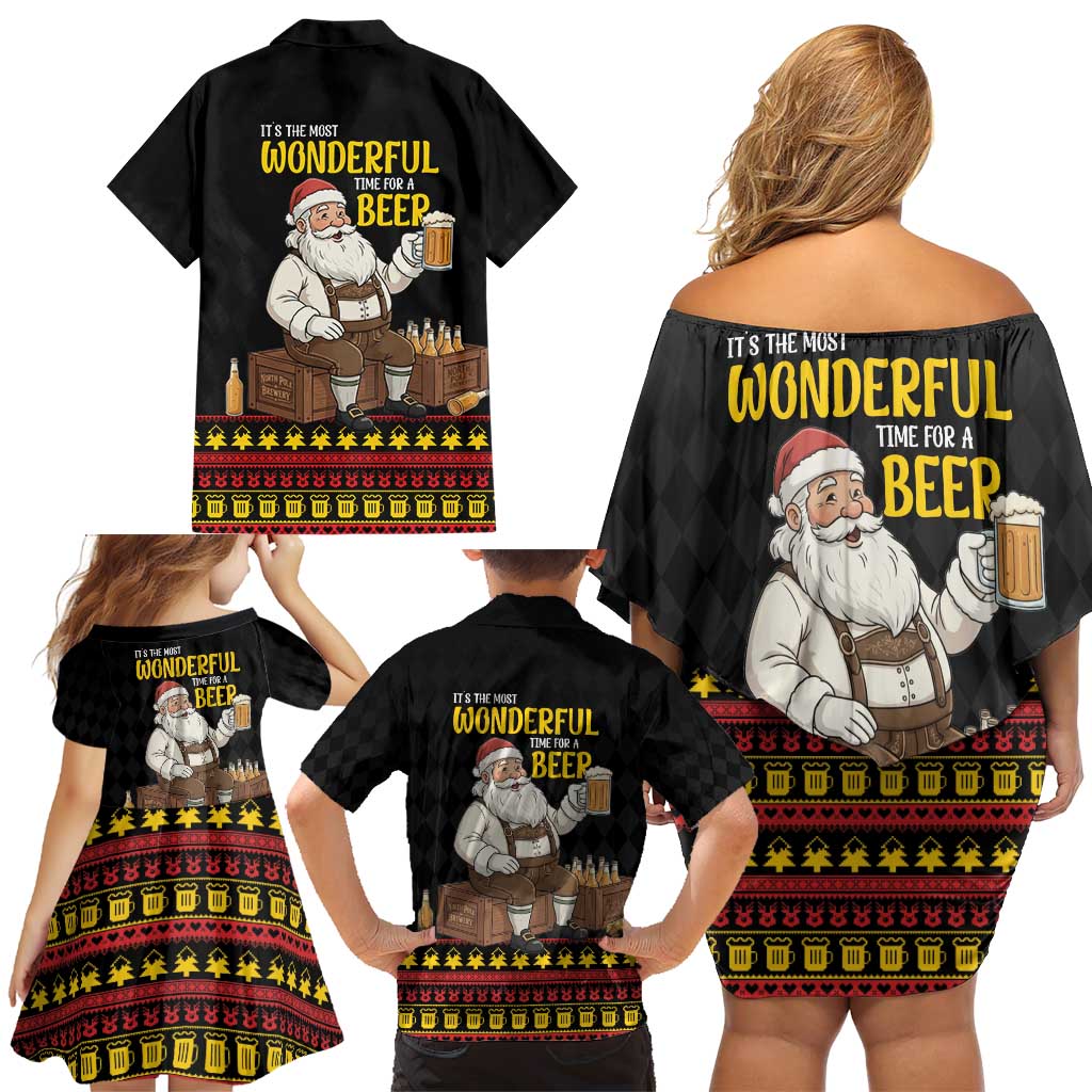 Funny Santa Claus Family Matching Off Shoulder Short Dress and Hawaiian Shirt It's The Most Wonderful Time For A Beer - Wonder Print Shop