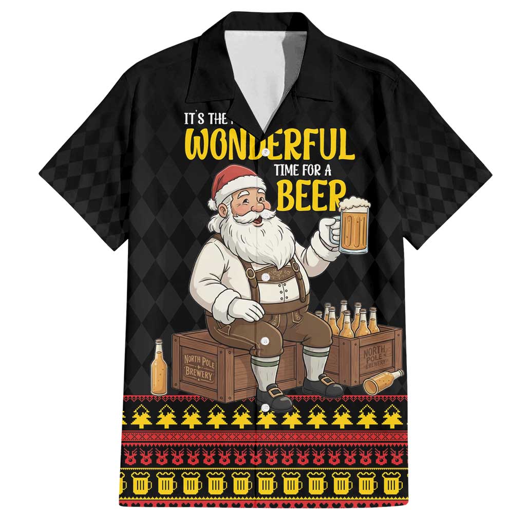 Funny Santa Claus Family Matching Off Shoulder Short Dress and Hawaiian Shirt It's The Most Wonderful Time For A Beer - Wonder Print Shop