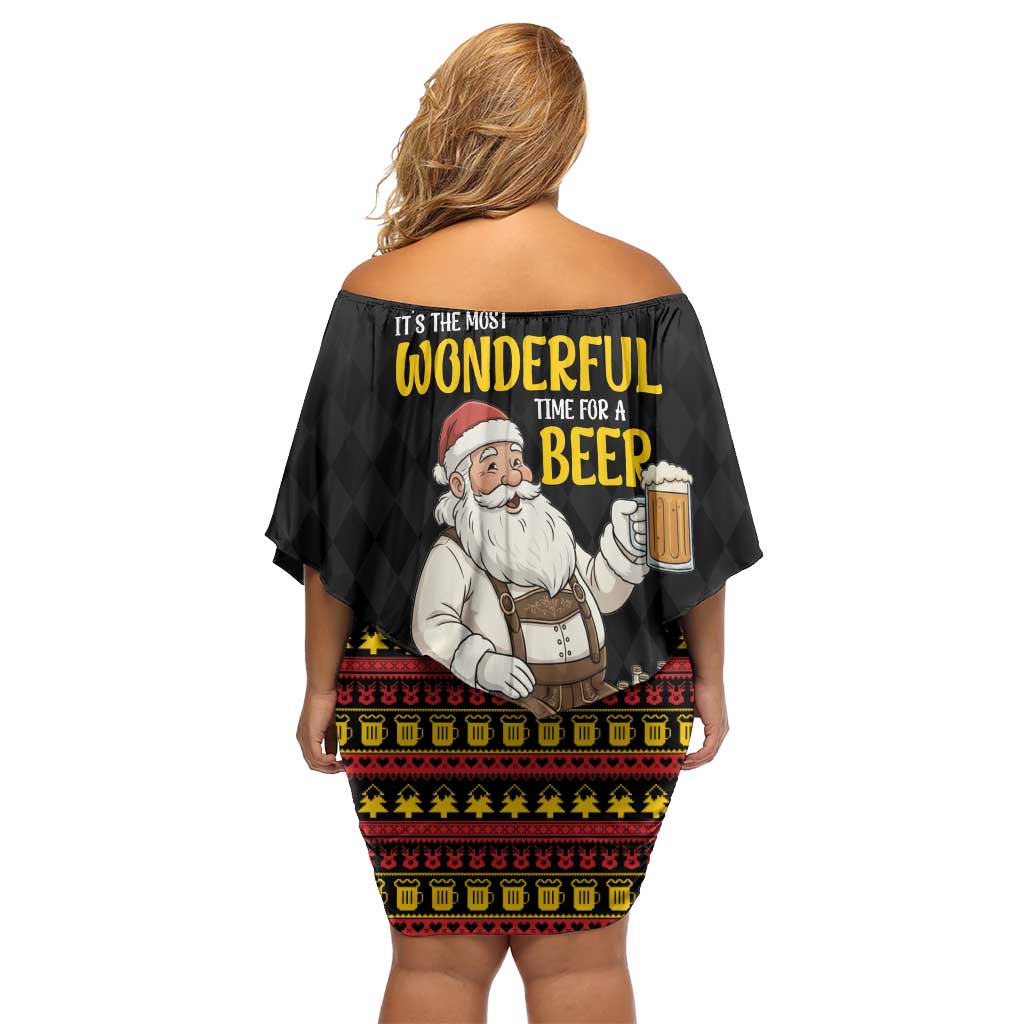 Funny Santa Claus Family Matching Off Shoulder Short Dress and Hawaiian Shirt It's The Most Wonderful Time For A Beer - Wonder Print Shop
