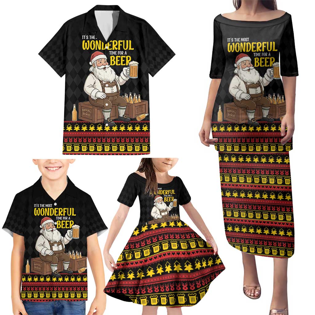 Funny Santa Claus Family Matching Puletasi and Hawaiian Shirt It's The Most Wonderful Time For A Beer - Wonder Print Shop