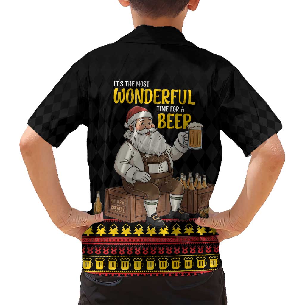 Funny Santa Claus Family Matching Short Sleeve Bodycon Dress and Hawaiian Shirt It's The Most Wonderful Time For A Beer - Wonder Print Shop