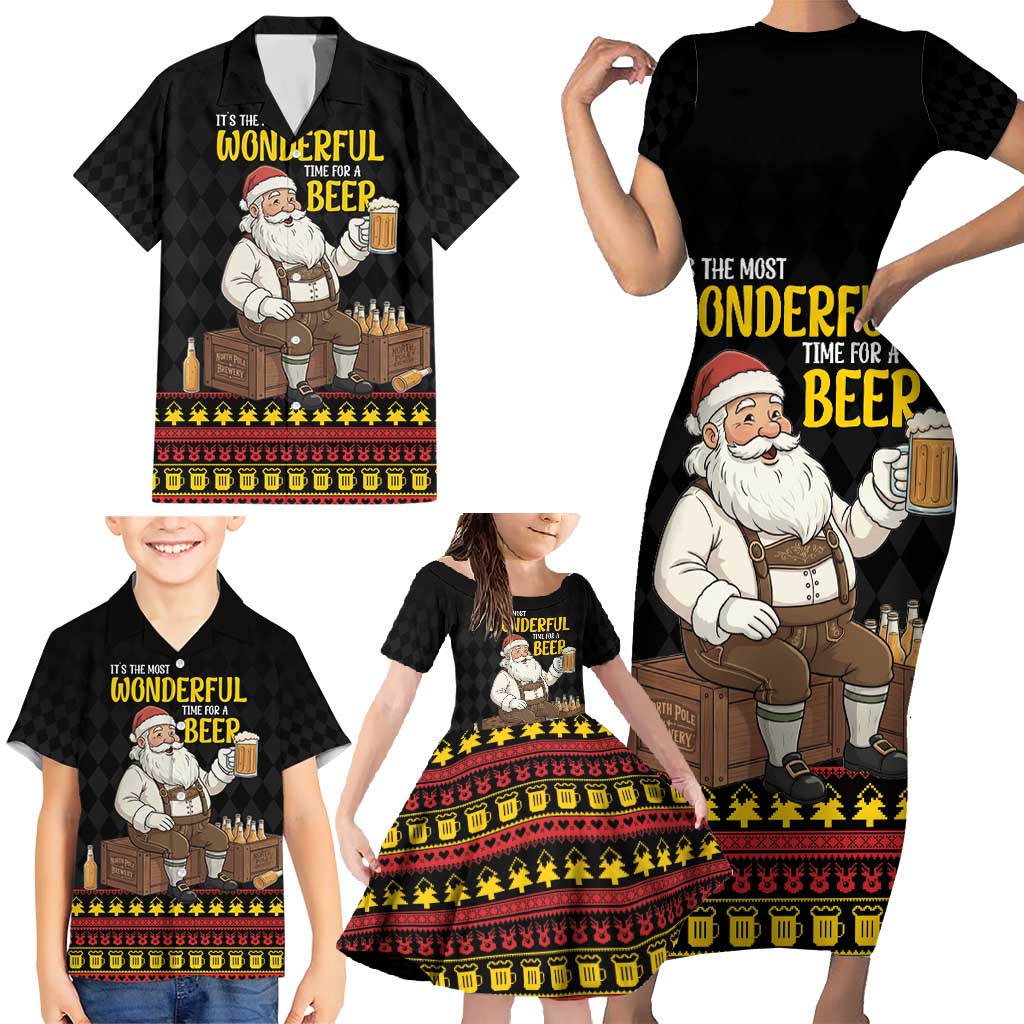 Funny Santa Claus Family Matching Short Sleeve Bodycon Dress and Hawaiian Shirt It's The Most Wonderful Time For A Beer - Wonder Print Shop