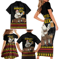 Funny Santa Claus Family Matching Short Sleeve Bodycon Dress and Hawaiian Shirt It's The Most Wonderful Time For A Beer - Wonder Print Shop