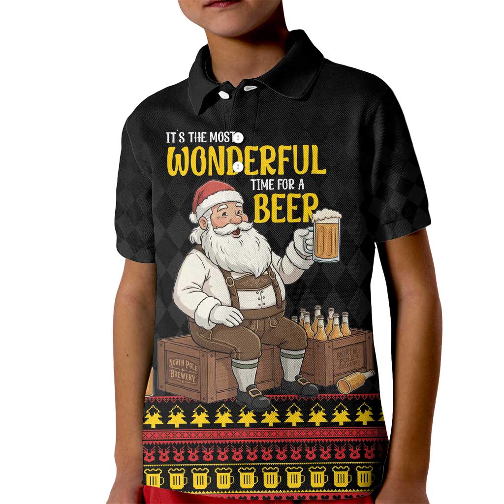Funny Santa Claus Kid Polo Shirt It's The Most Wonderful Time For A Beer - Wonder Print Shop
