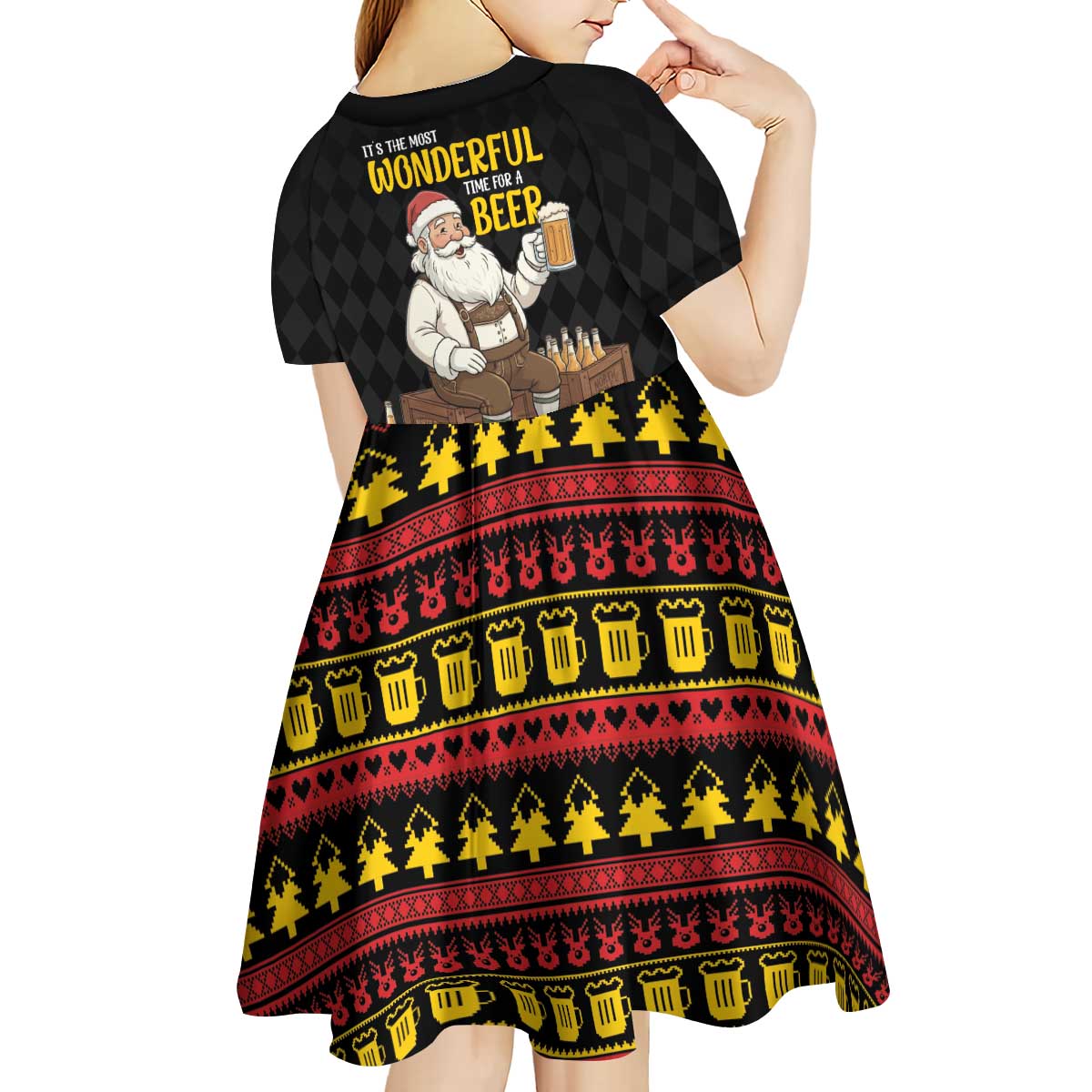 Funny Santa Claus Kid Short Sleeve Dress It's The Most Wonderful Time For A Beer - Wonder Print Shop