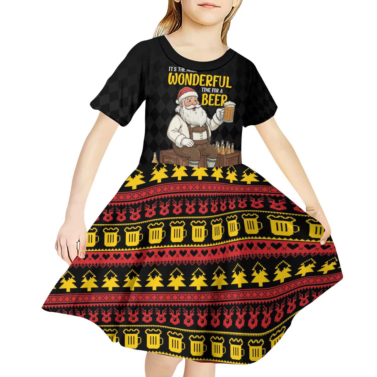 Funny Santa Claus Kid Short Sleeve Dress It's The Most Wonderful Time For A Beer - Wonder Print Shop
