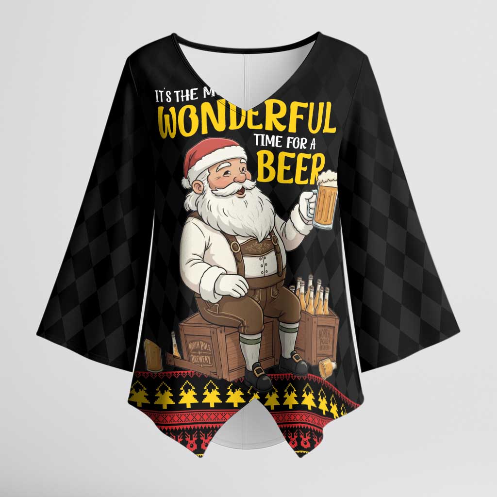 Funny Santa Claus Kimono Sleeve Blouse It's The Most Wonderful Time For A Beer - Wonder Print Shop