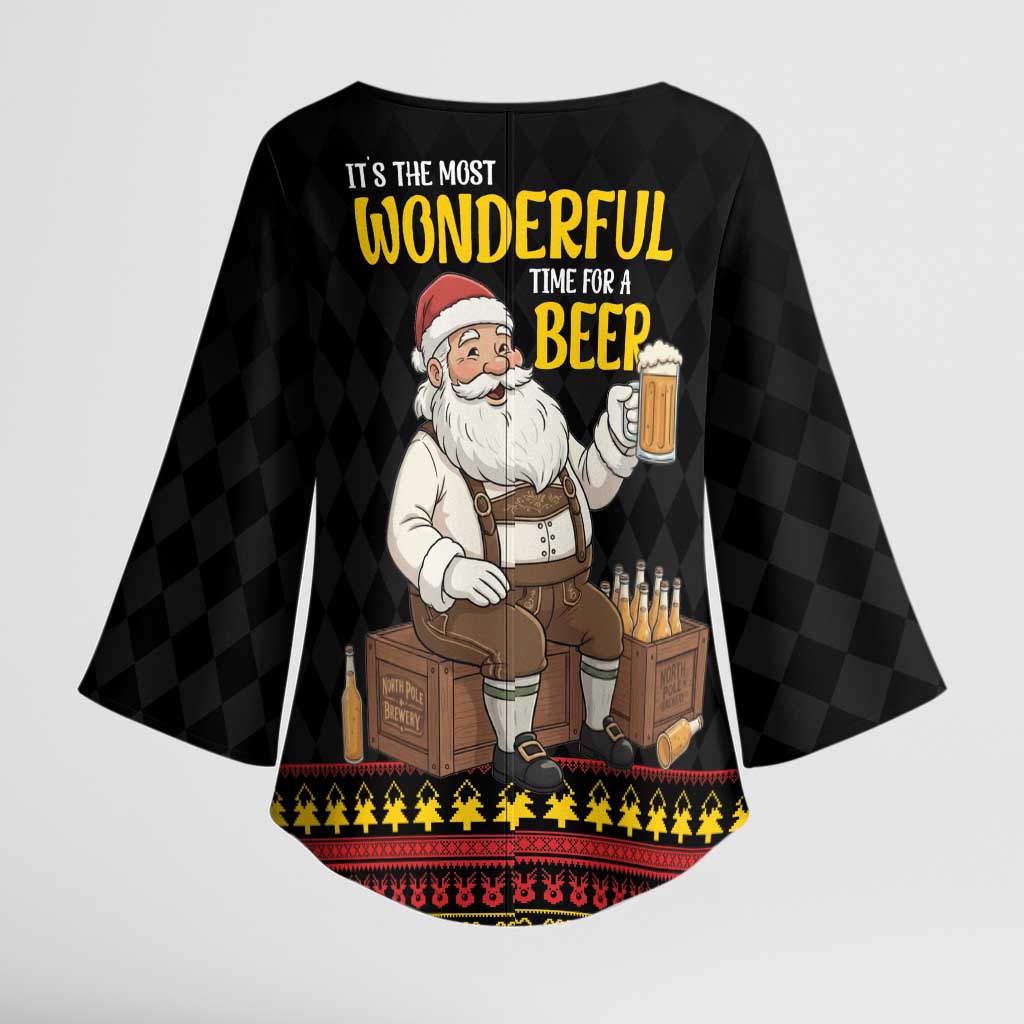 Funny Santa Claus Kimono Sleeve Blouse It's The Most Wonderful Time For A Beer - Wonder Print Shop