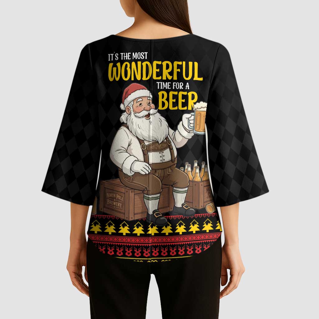 Funny Santa Claus Kimono Sleeve Blouse It's The Most Wonderful Time For A Beer - Wonder Print Shop
