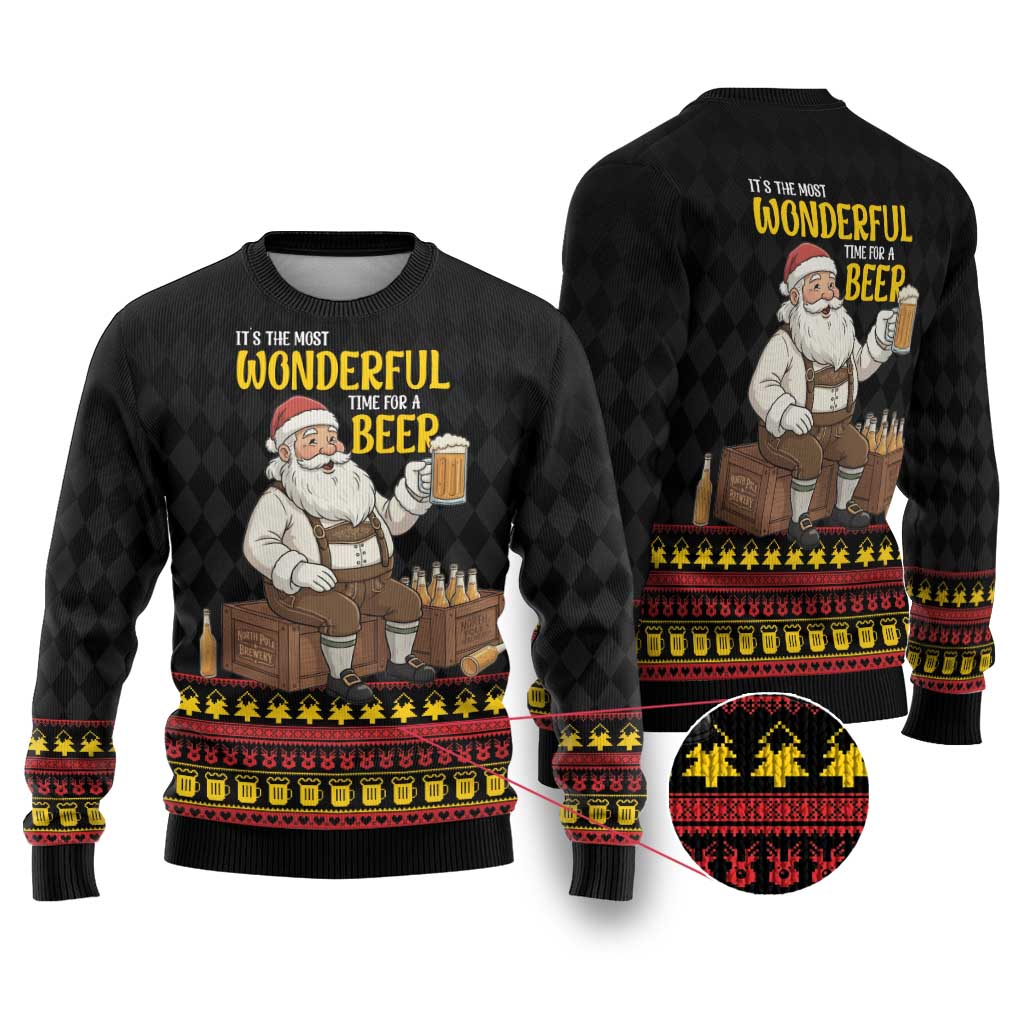 Funny Santa Claus Ugly Christmas Sweater It's The Most Wonderful Time For A Beer - Wonder Print Shop