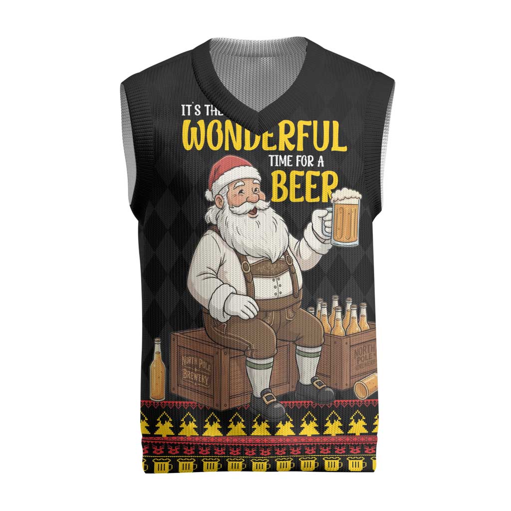 Funny Santa Claus Christmas Knitted V-Neck Vest It's The Most Wonderful Time For A Beer - Wonder Print Shop