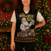 Funny Santa Claus Christmas Knitted V-Neck Vest It's The Most Wonderful Time For A Beer - Wonder Print Shop