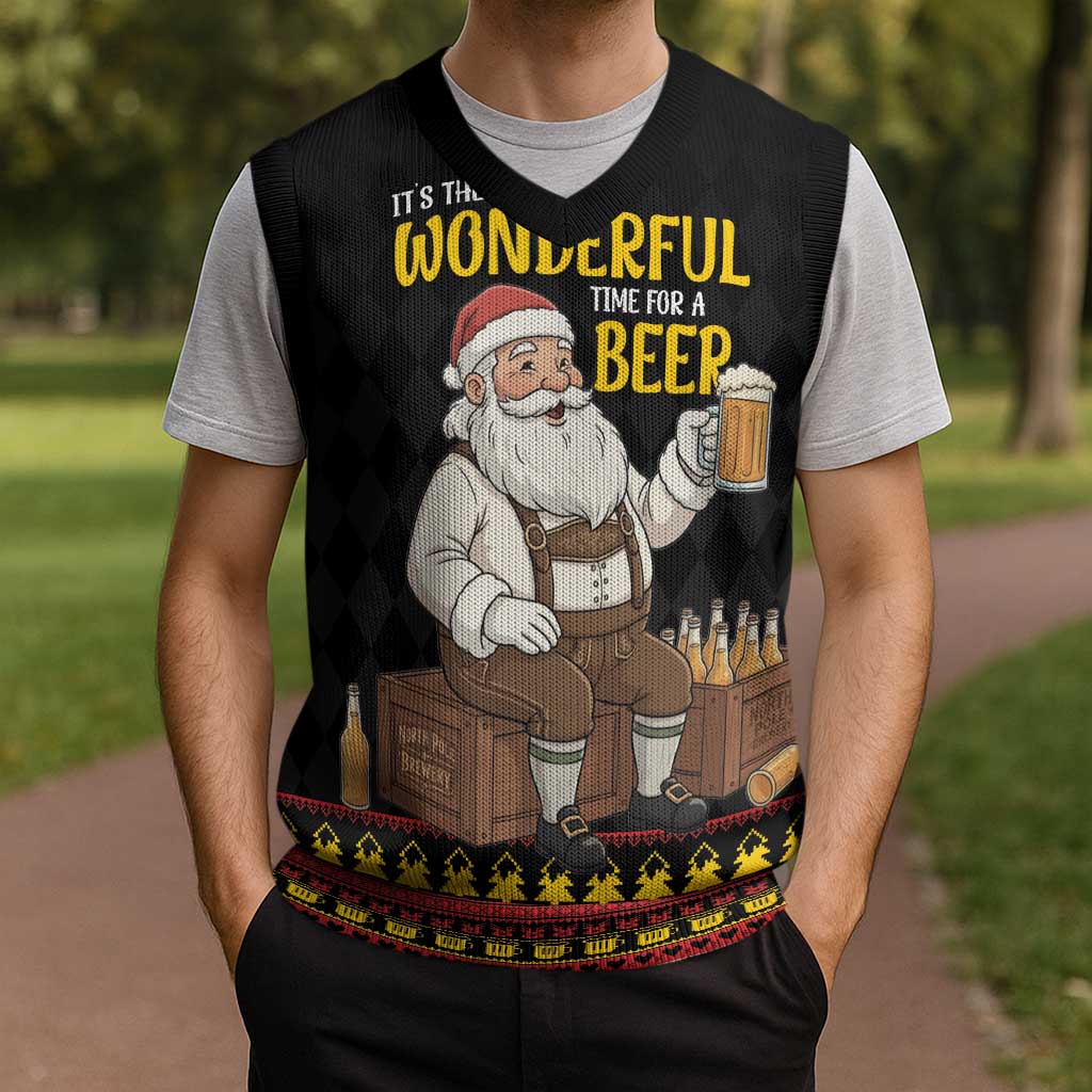Funny Santa Claus Christmas Knitted V-Neck Vest It's The Most Wonderful Time For A Beer - Wonder Print Shop