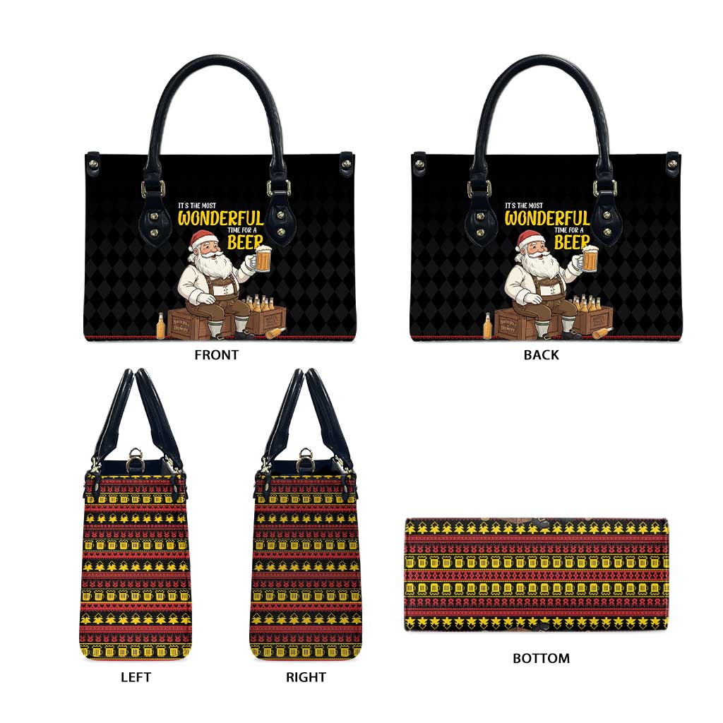 Funny Santa Claus Leather Bag It's The Most Wonderful Time For A Beer - Wonder Print Shop