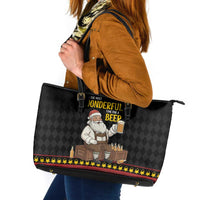 Funny Santa Claus Leather Tote Bag It's The Most Wonderful Time For A Beer - Wonder Print Shop