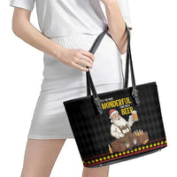 Funny Santa Claus Leather Tote Bag It's The Most Wonderful Time For A Beer - Wonder Print Shop