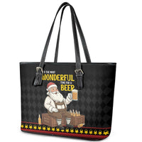 Funny Santa Claus Leather Tote Bag It's The Most Wonderful Time For A Beer - Wonder Print Shop