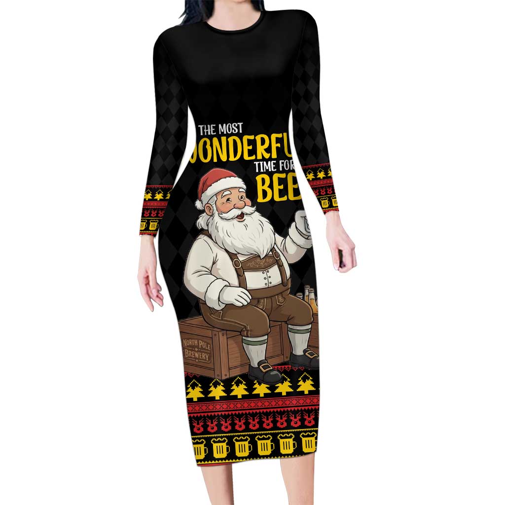 Funny Santa Claus Long Sleeve Bodycon Dress It's The Most Wonderful Time For A Beer - Wonder Print Shop