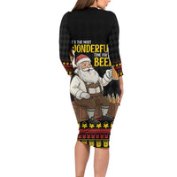 Funny Santa Claus Long Sleeve Bodycon Dress It's The Most Wonderful Time For A Beer - Wonder Print Shop