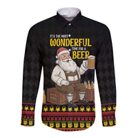 Funny Santa Claus Long Sleeve Button Shirt It's The Most Wonderful Time For A Beer - Wonder Print Shop