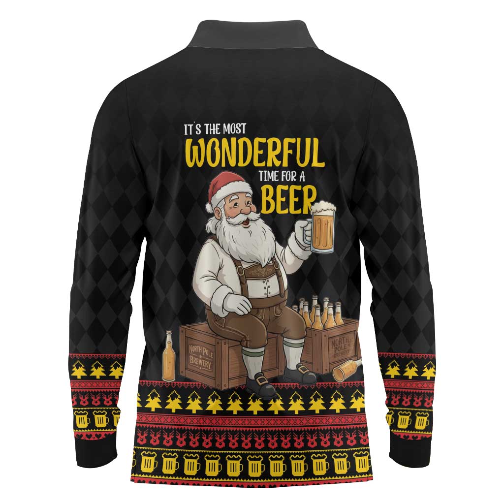Funny Santa Claus Long Sleeve Polo Shirt It's The Most Wonderful Time For A Beer - Wonder Print Shop