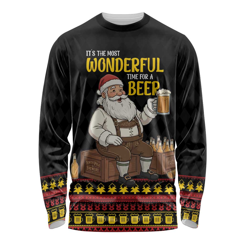 Funny Santa Claus Long Sleeve Shirt It's The Most Wonderful Time For A Beer - Wonder Print Shop