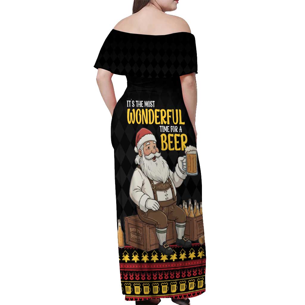 Funny Santa Claus Off Shoulder Maxi Dress It's The Most Wonderful Time For A Beer - Wonder Print Shop