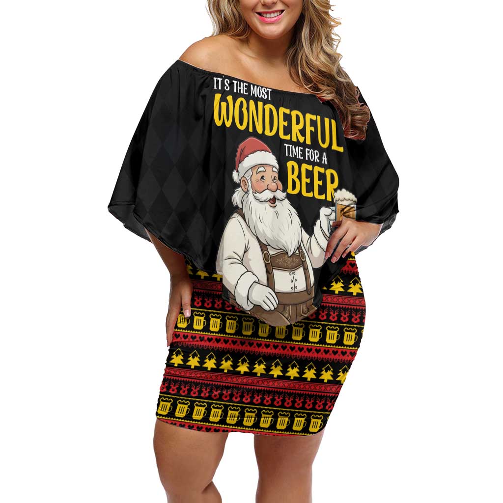 Funny Santa Claus Off Shoulder Short Dress It's The Most Wonderful Time For A Beer - Wonder Print Shop