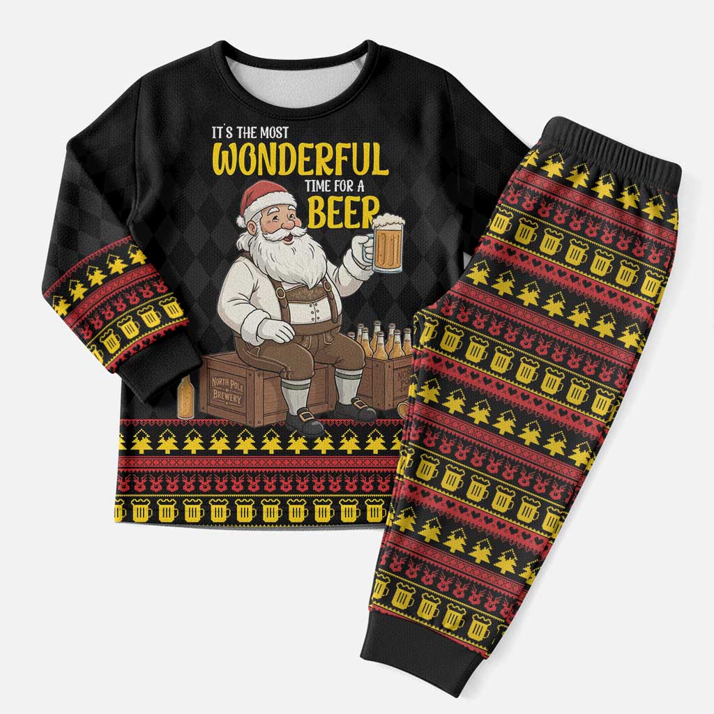Funny Santa Claus Christmas Pajama Set It's The Most Wonderful Time For A Beer - Wonder Print Shop