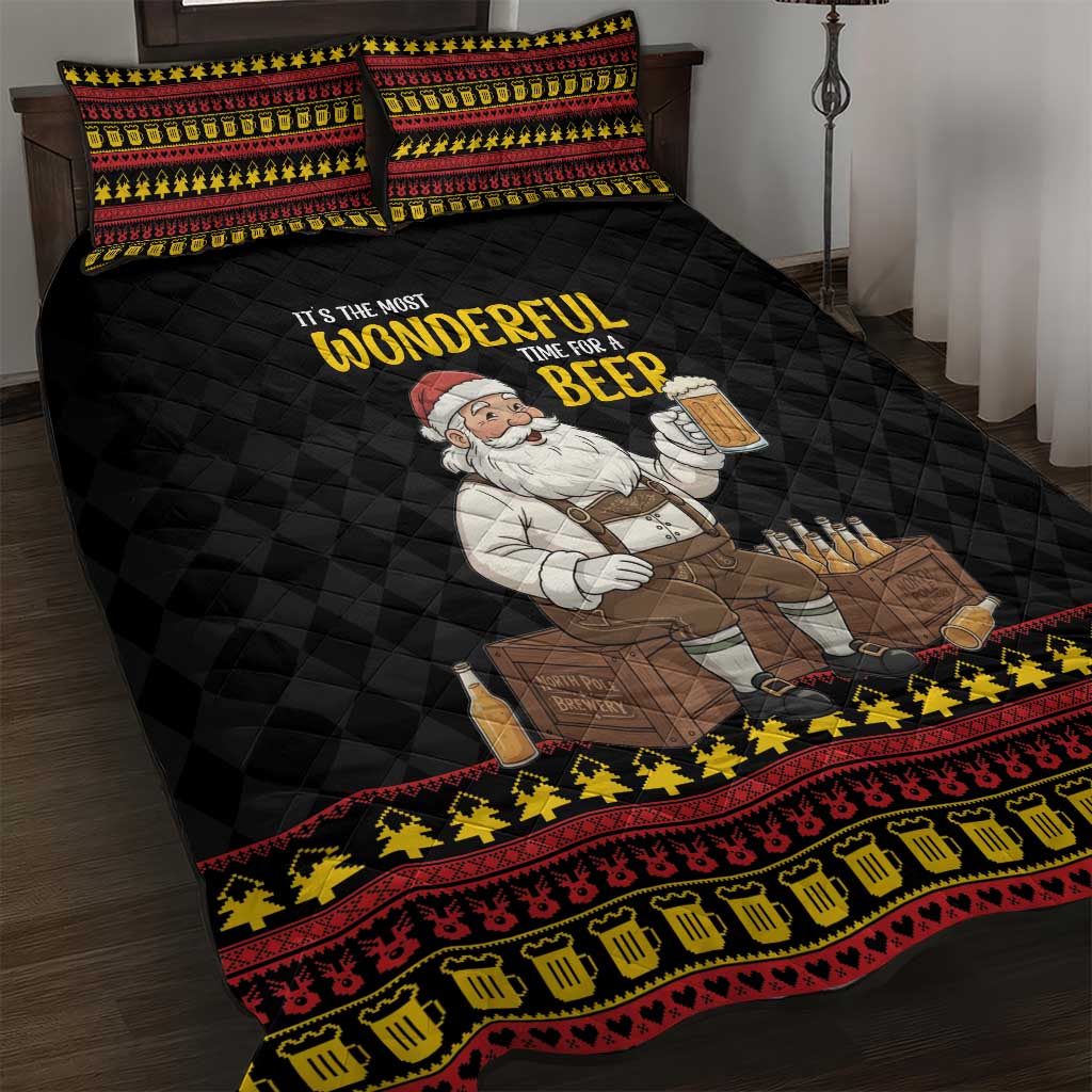 Funny Santa Claus Quilt Bed Set It's The Most Wonderful Time For A Beer - Wonder Print Shop
