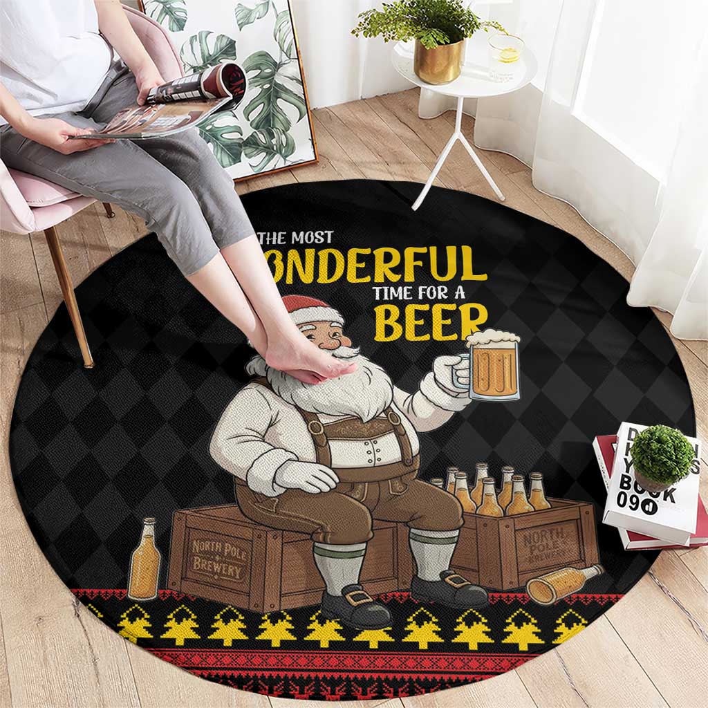 Funny Santa Claus Round Carpet It's The Most Wonderful Time For A Beer - Wonder Print Shop
