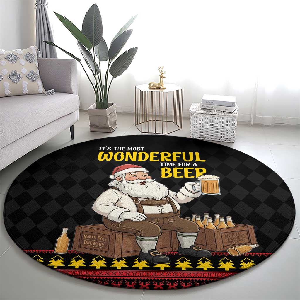 Funny Santa Claus Round Carpet It's The Most Wonderful Time For A Beer - Wonder Print Shop