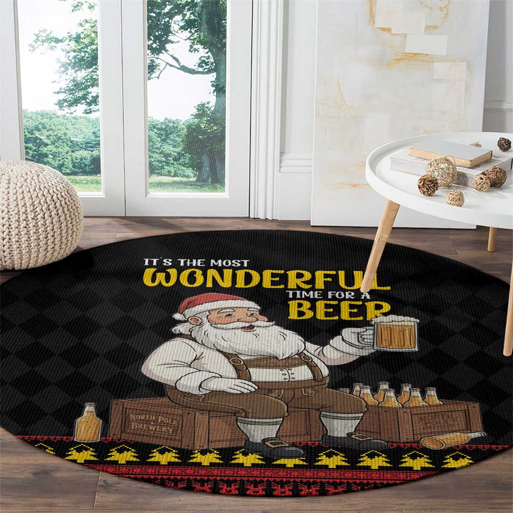 Funny Santa Claus Round Carpet It's The Most Wonderful Time For A Beer - Wonder Print Shop
