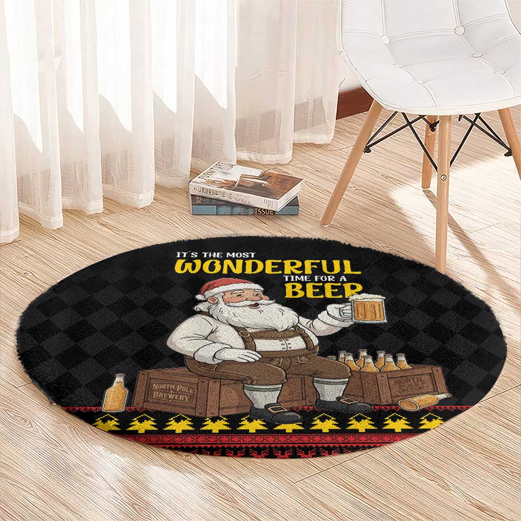 Funny Santa Claus Round Carpet It's The Most Wonderful Time For A Beer - Wonder Print Shop