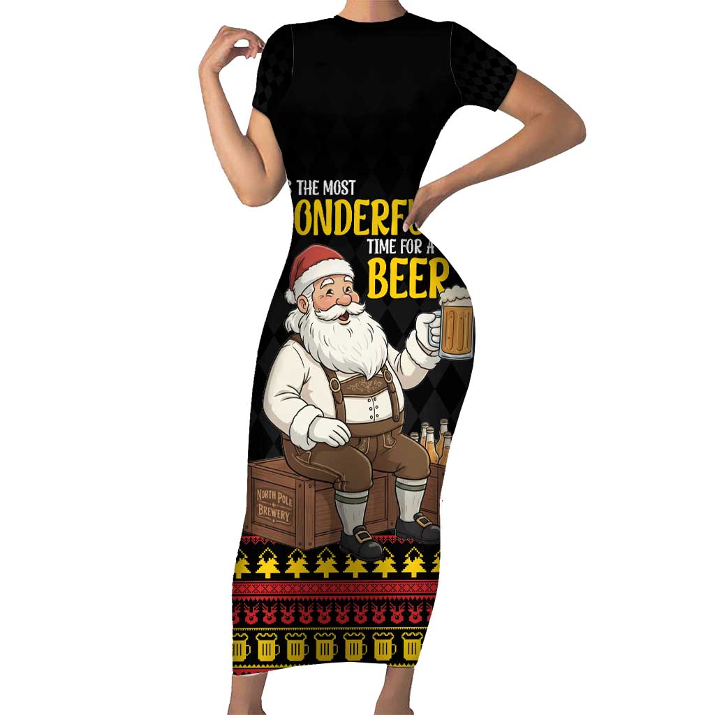 Funny Santa Claus Short Sleeve Bodycon Dress It's The Most Wonderful Time For A Beer - Wonder Print Shop