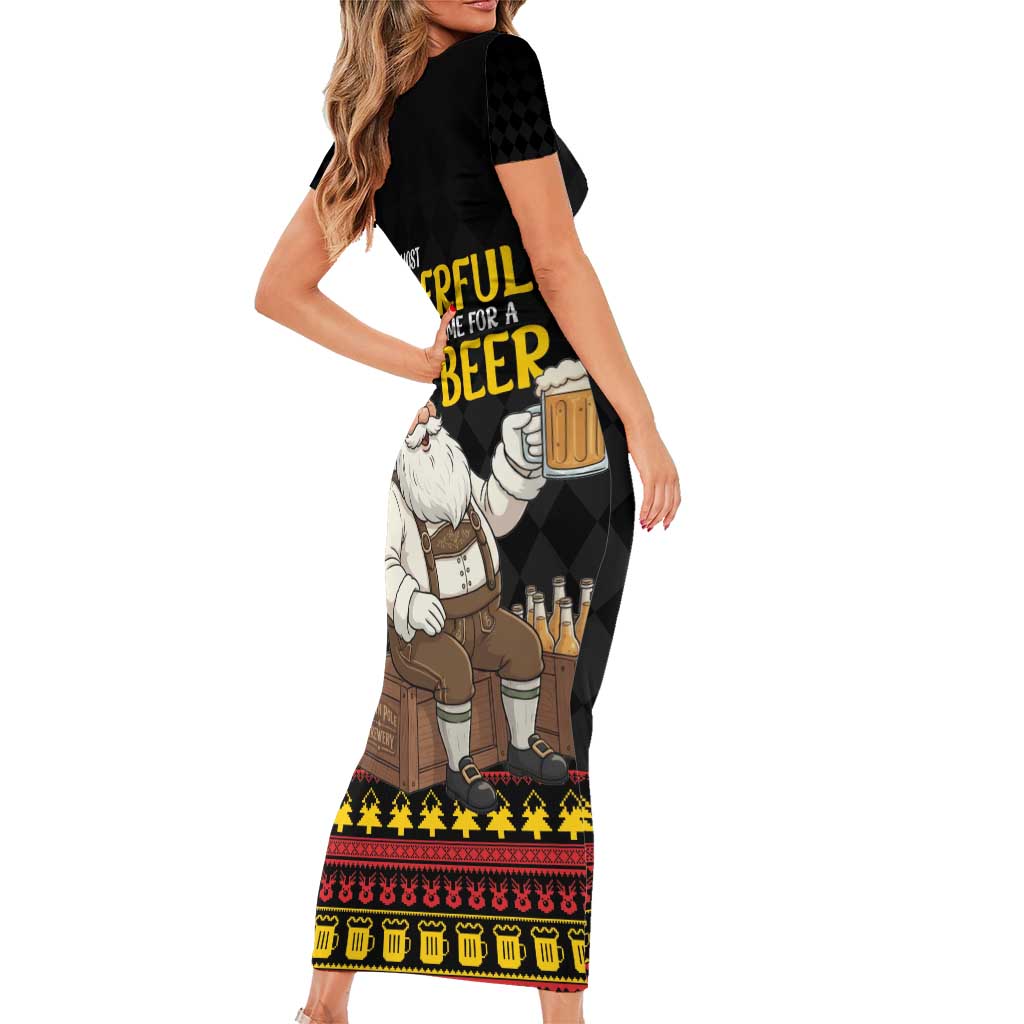 Funny Santa Claus Short Sleeve Bodycon Dress It's The Most Wonderful Time For A Beer - Wonder Print Shop