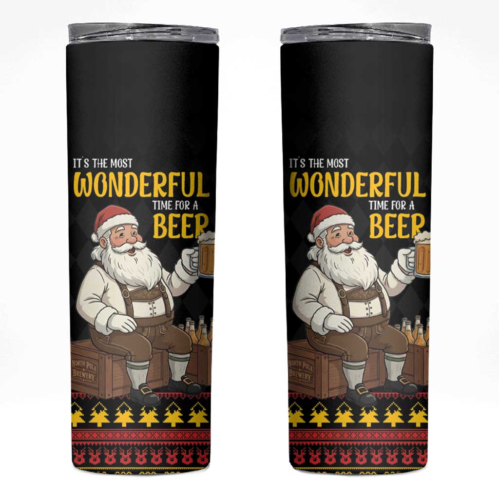 Funny Santa Claus Skinny Tumbler It's The Most Wonderful Time For A Beer - Wonder Print Shop
