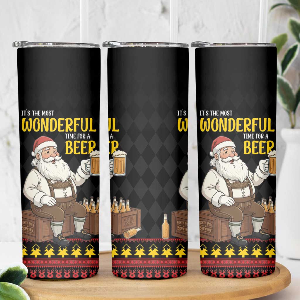 Funny Santa Claus Skinny Tumbler It's The Most Wonderful Time For A Beer - Wonder Print Shop