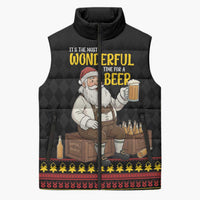 Funny Santa Claus Sleeveless Puffer Jacket It's The Most Wonderful Time For A Beer - Wonder Print Shop