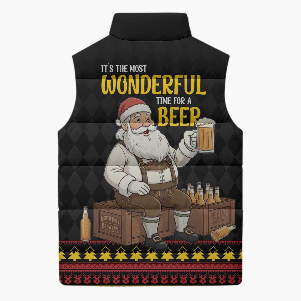 Funny Santa Claus Sleeveless Puffer Jacket It's The Most Wonderful Time For A Beer - Wonder Print Shop