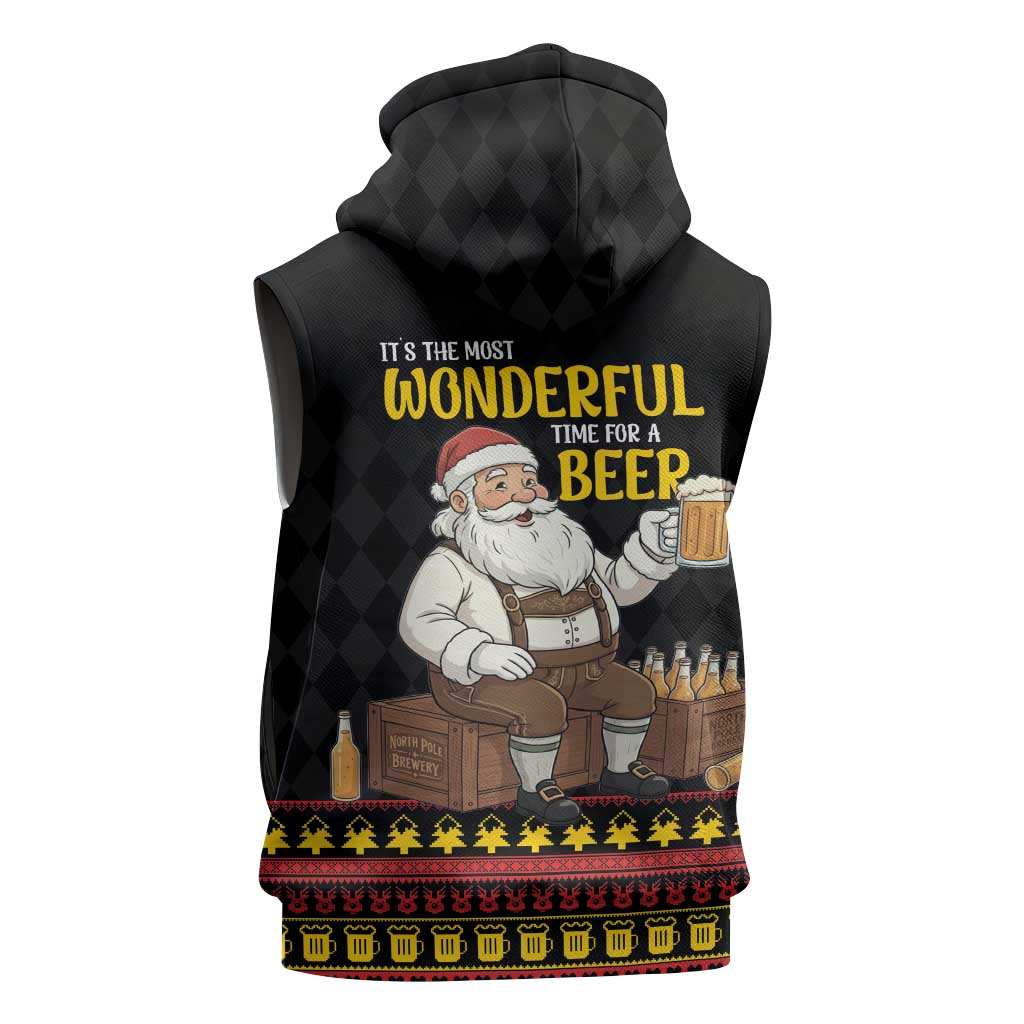 Funny Santa Claus Sleeveless Zip Hoodie It's The Most Wonderful Time For A Beer - Wonder Print Shop