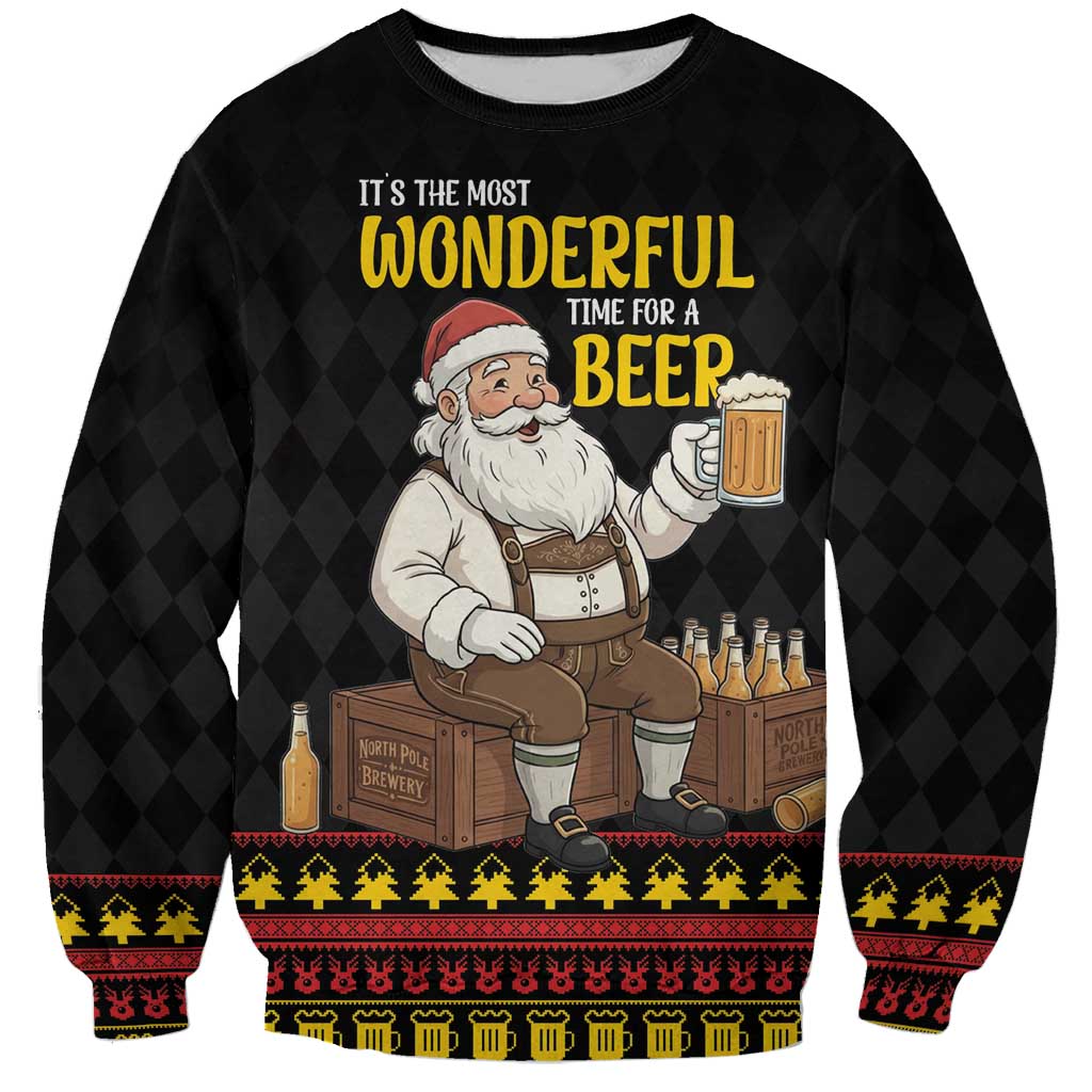 Funny Santa Claus Sweatshirt It's The Most Wonderful Time For A Beer - Wonder Print Shop